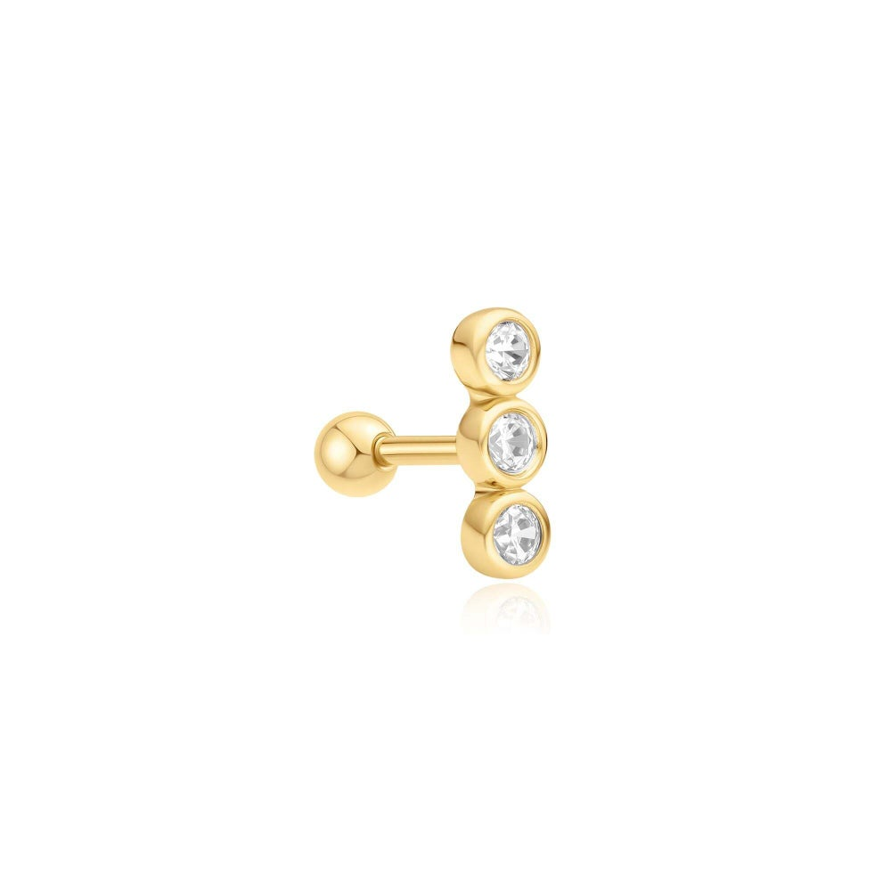 Ear Edit Gold Triple Stone Bezel Barbell Single Earring