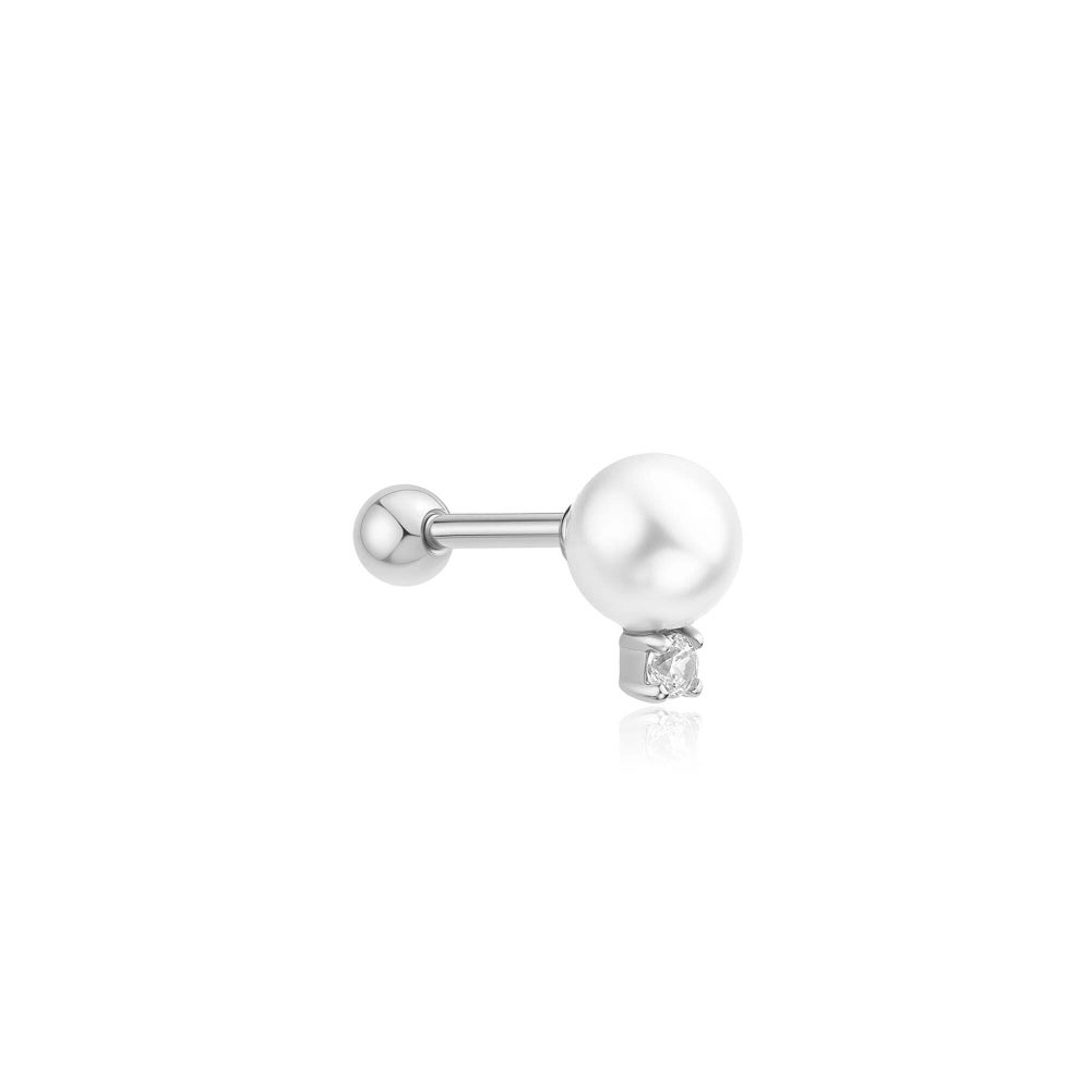 Ear Edit Silver Shell Pearl with Sparkling Accent Barbell Single Earring