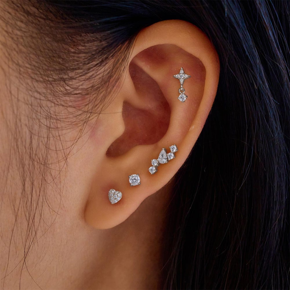 Ear Edit Silver Star Dangle Barbell Single Earring
