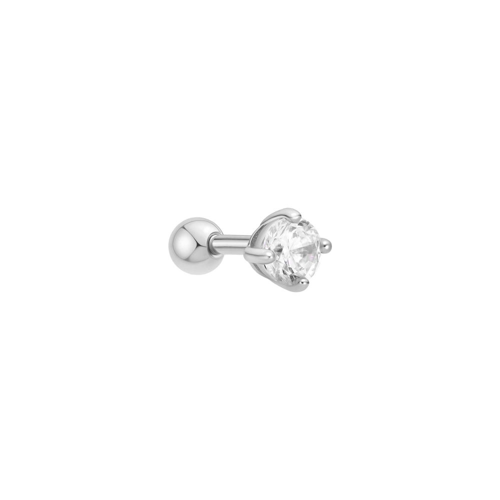 Ear Edit Silver Sparkle Round Barbell Single Earring