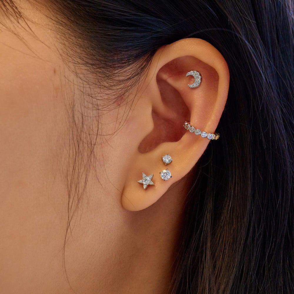 Ear Edit Silver Sparkle Round Barbell Single Earring