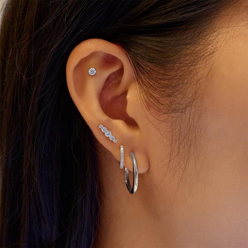 Ear Edit Silver Sparkle Round Barbell Single Earring