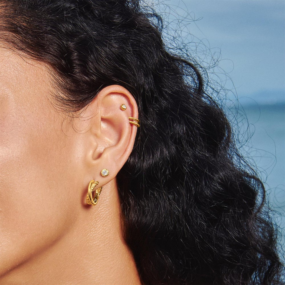 Tide Echo Gold Textured Bezel-Set Stud Earrings