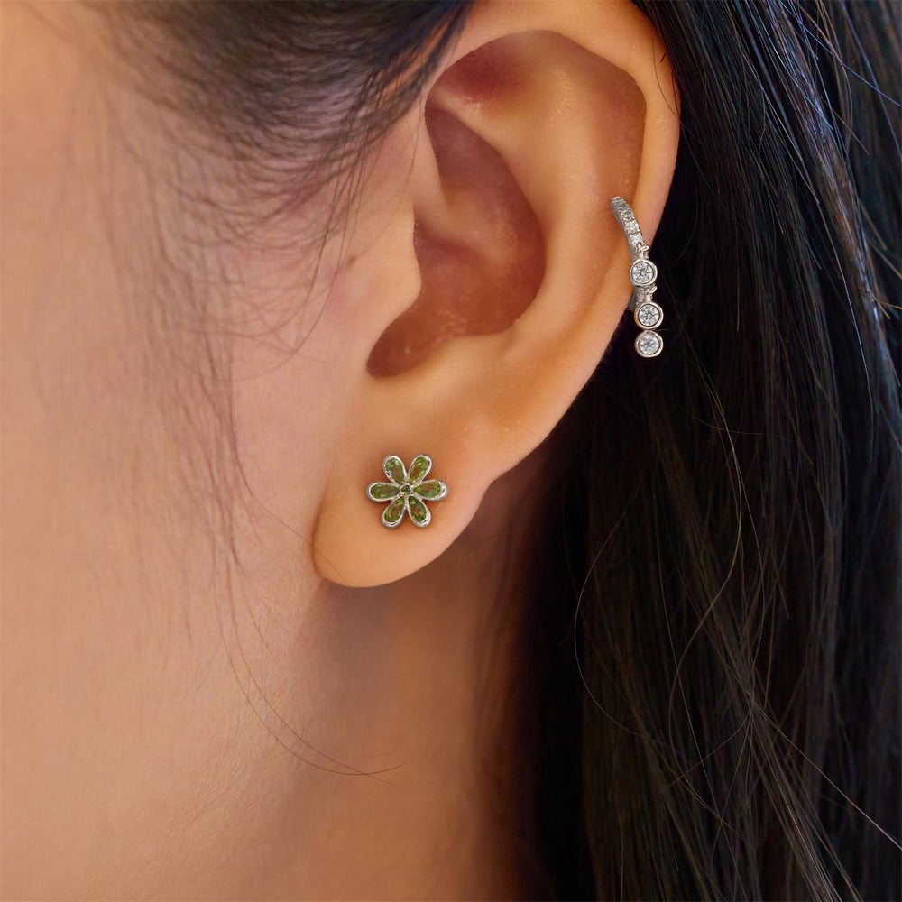 Ripple Joy Silver Mint Green Floral Stud Earrings
