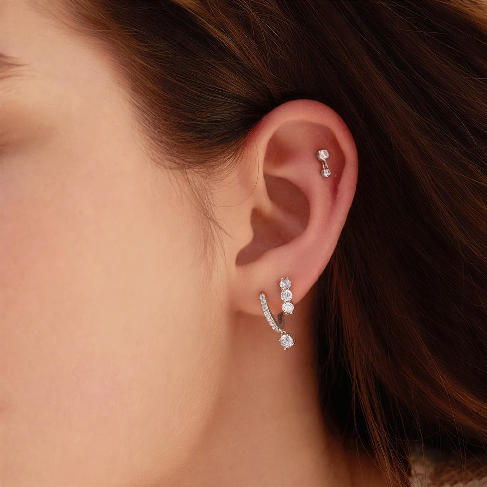 Luna Gaze Silver Trio Sparkle Huggie Hoop Earrings
