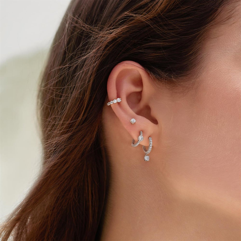 Luna Gaze Silver Graduated Sparkle Huggie Hoop Earrings