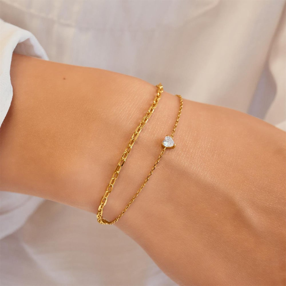 Starlit Drops Gold Sparkle Heart Bracelet