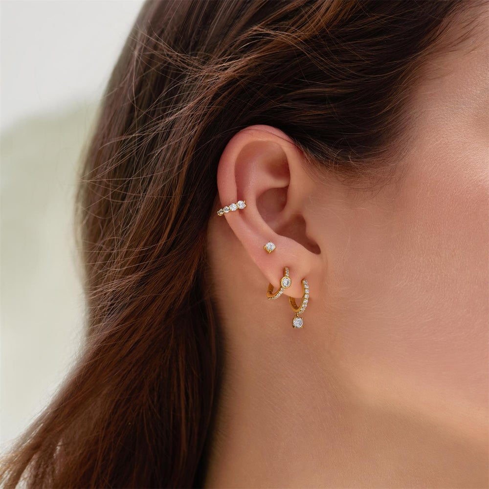 Luna Gaze Gold Pave Row & Bezel-Set Huggie Hoop Earrings