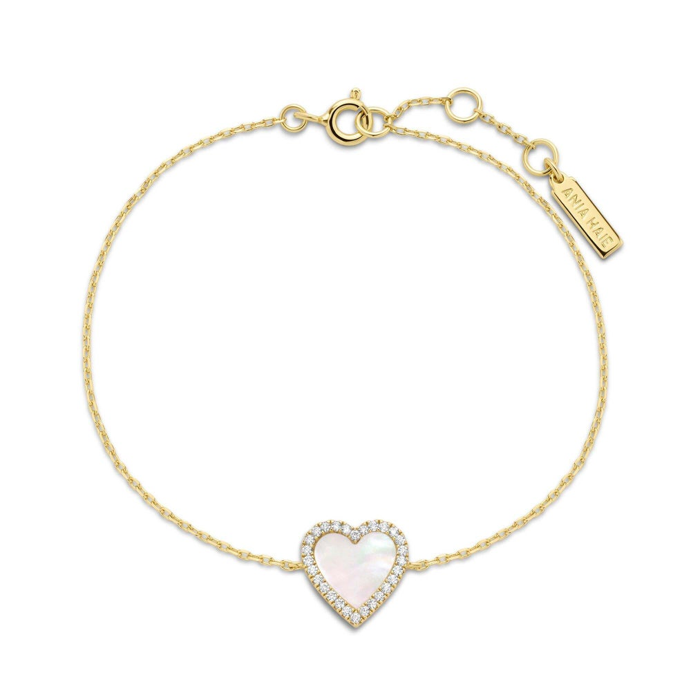 Glimmer Glow Gold Mother of Pearl Halo Heart Bracelet
