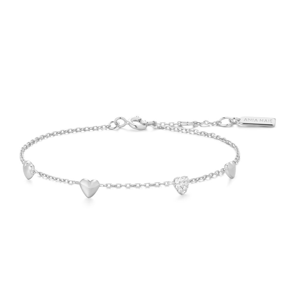 Starlit Drops Silver Pave Puffed Heart Station Bracelet