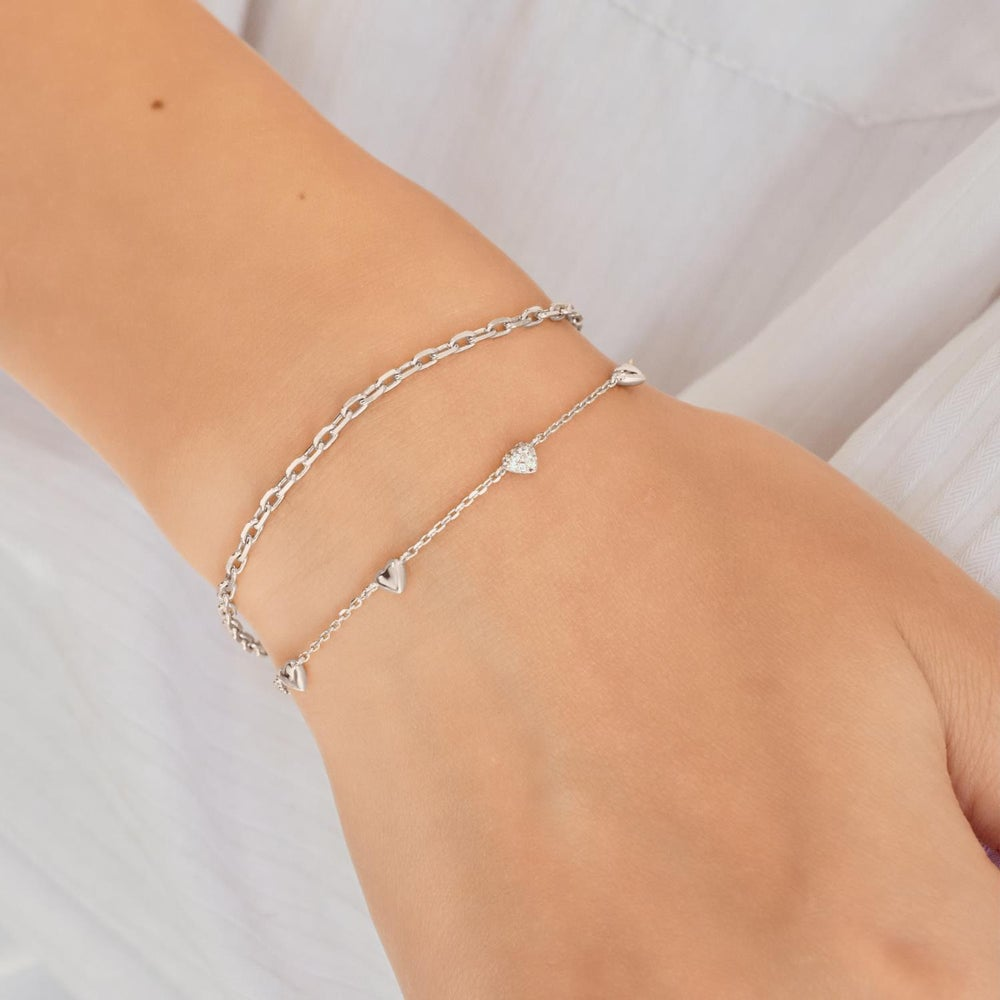 Starlit Drops Silver Pave Puffed Heart Station Bracelet