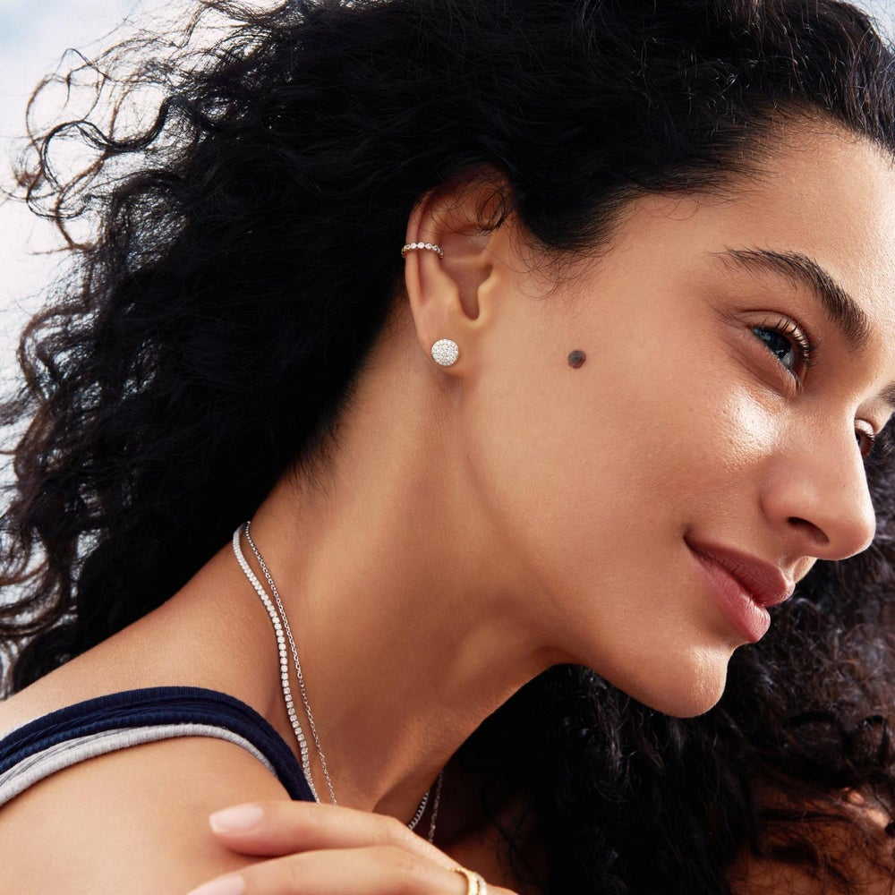 Luna Gaze Silver Pave Disc Stud Earrings