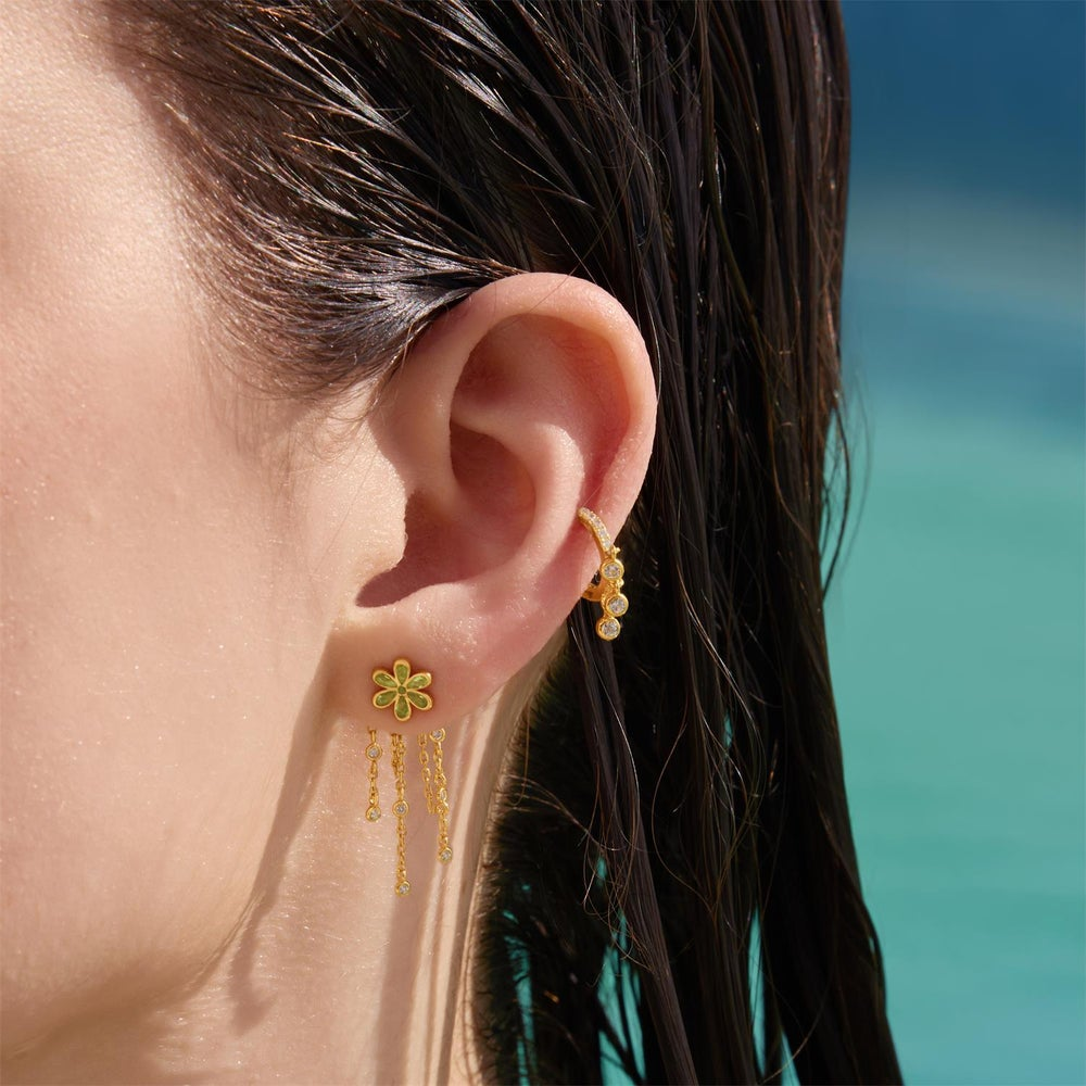 Ripple Joy Gold Dangling Mint Green Huggie Hoop Earrings