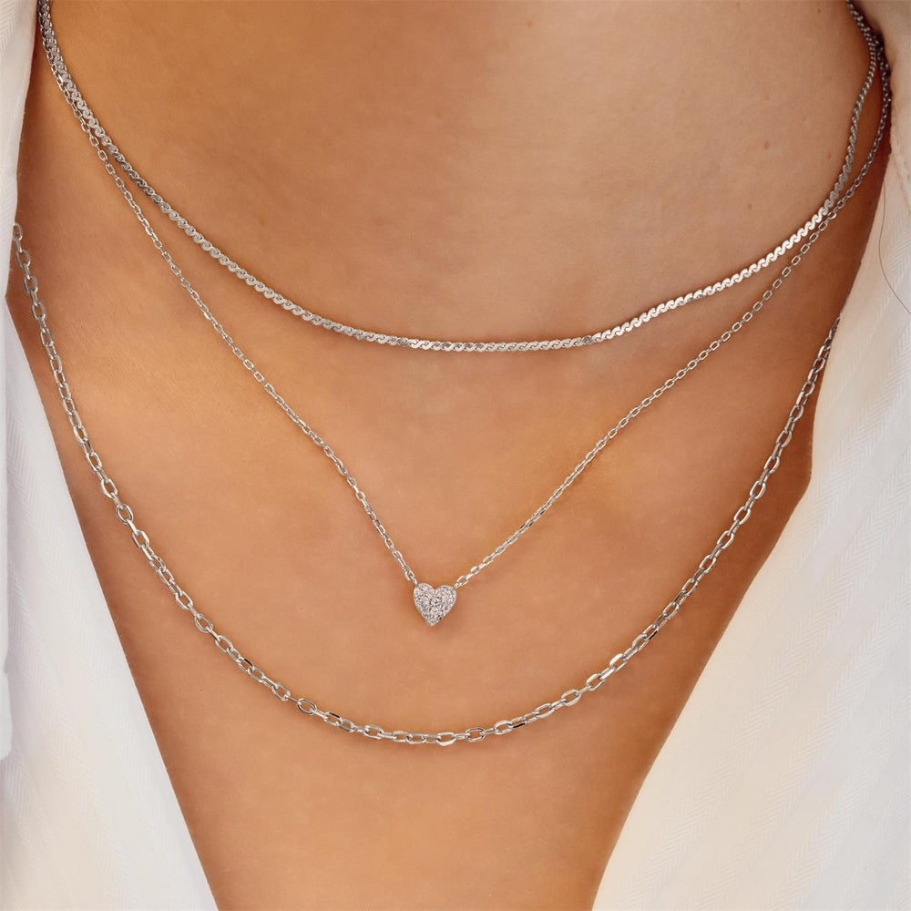 Starlit Drops Silver Pave Heart Necklace