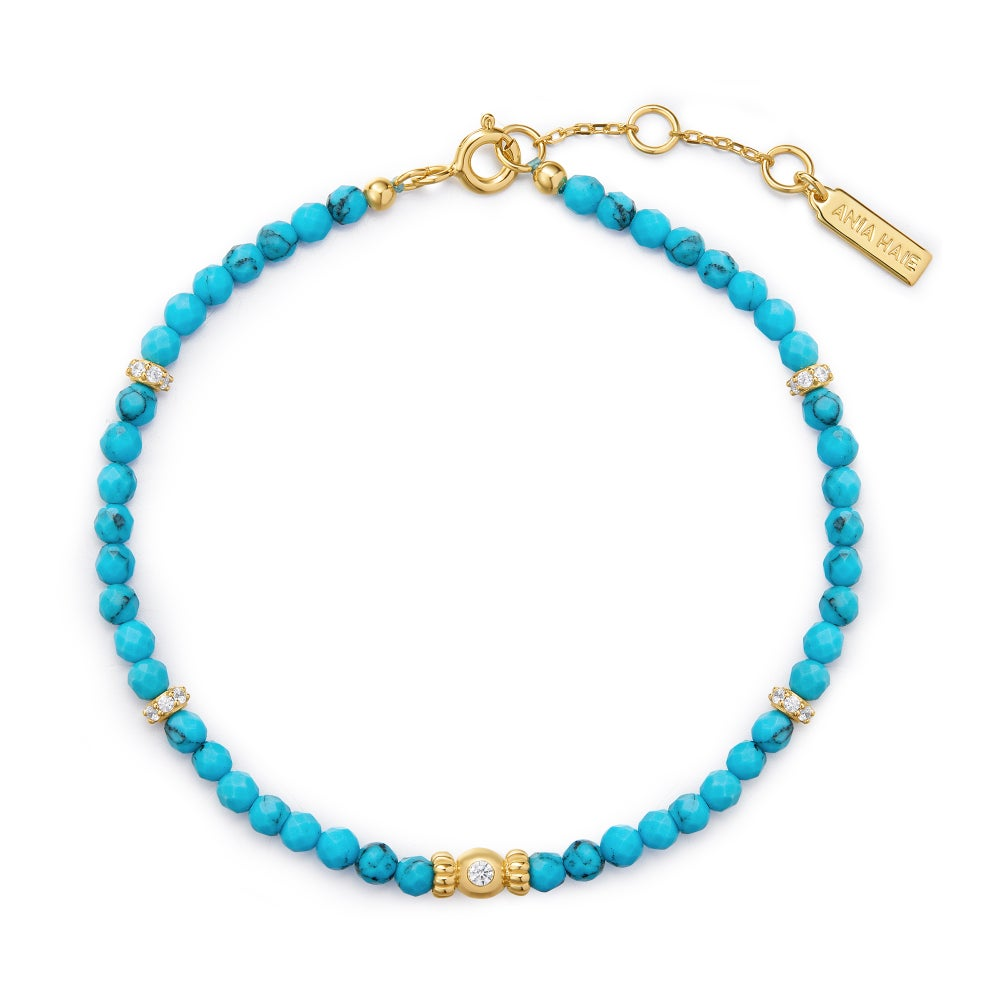 Ripple Joy Gold Lab-Created Turquoise Beaded Bracelet