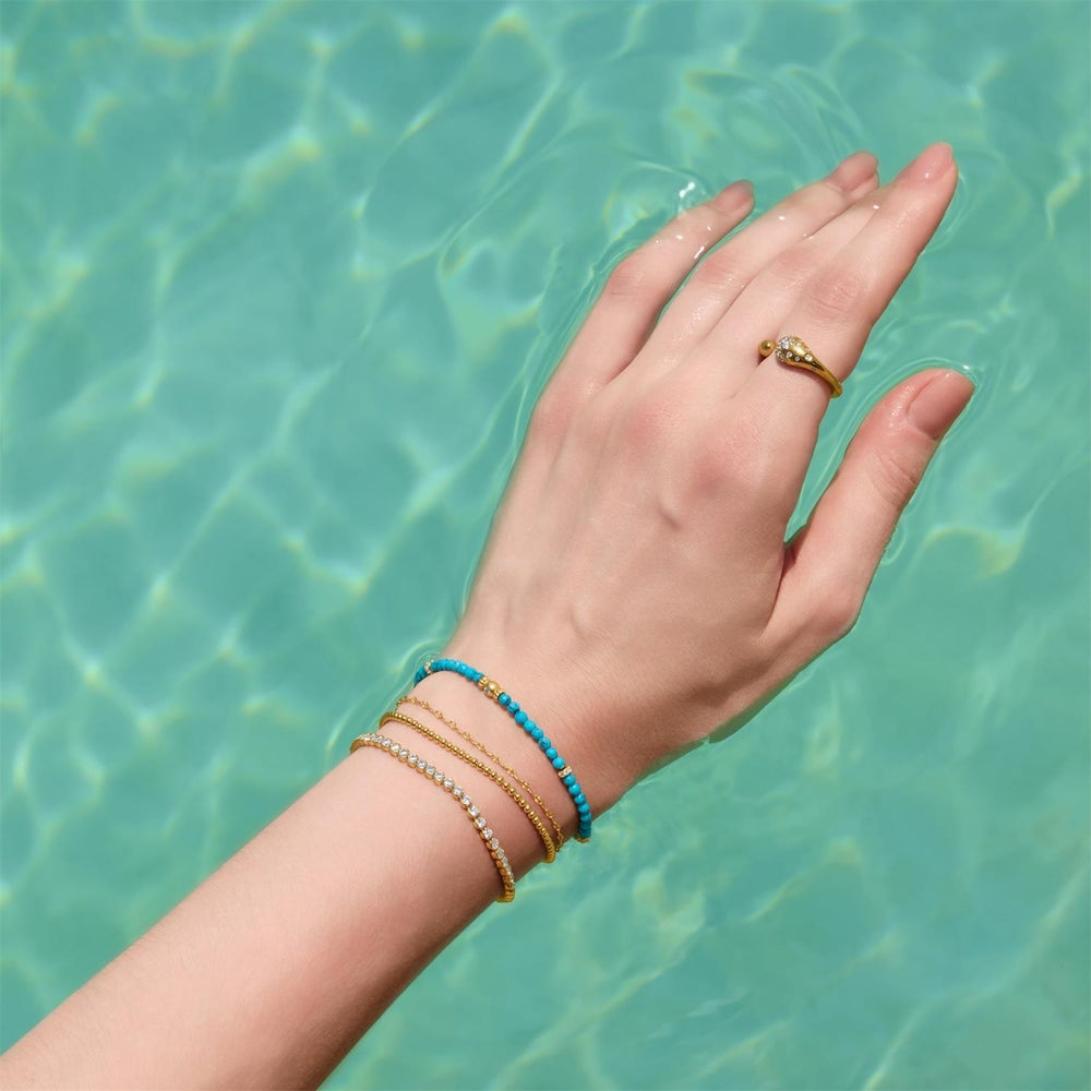 Ripple Joy Gold Lab-Created Turquoise Beaded Bracelet