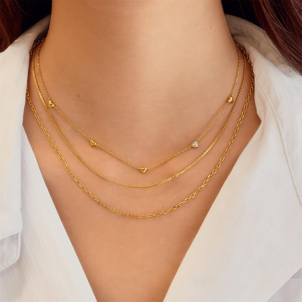 Starlit Drops Gold Pave Puffed Heart Station Necklace