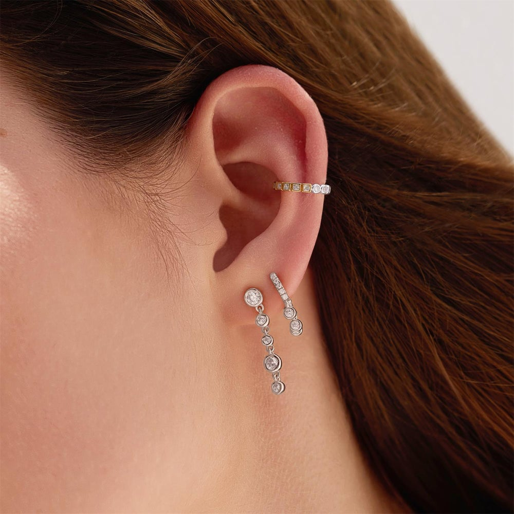 Starlit Drops Silver Molten Cascasde Bezel-Set Drop Stud Earrings