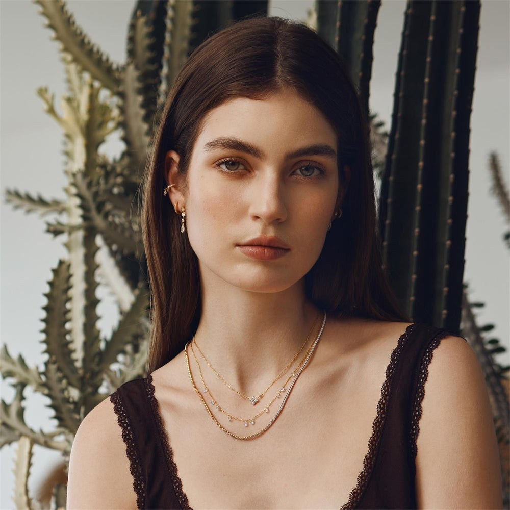 Starlit Drops Gold Droplet Station Necklace