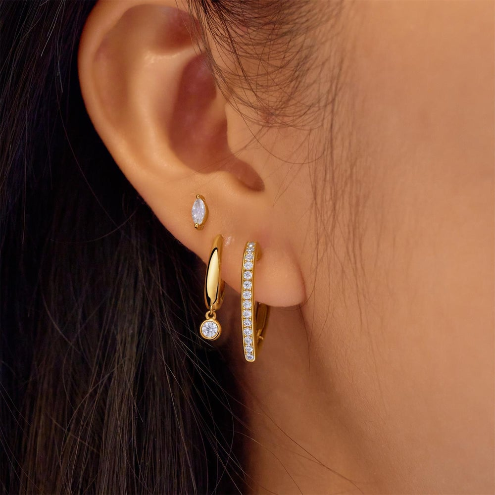 Starlit Drops Gold Medium Sparkle Heart Huggie Hoop Earrings