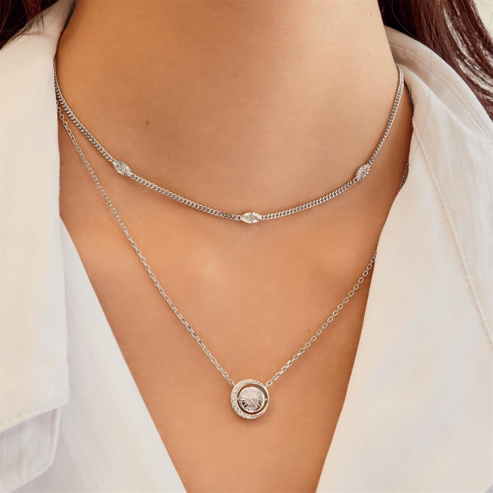 Luna Gaze Silver Evil Eye Station Necklace