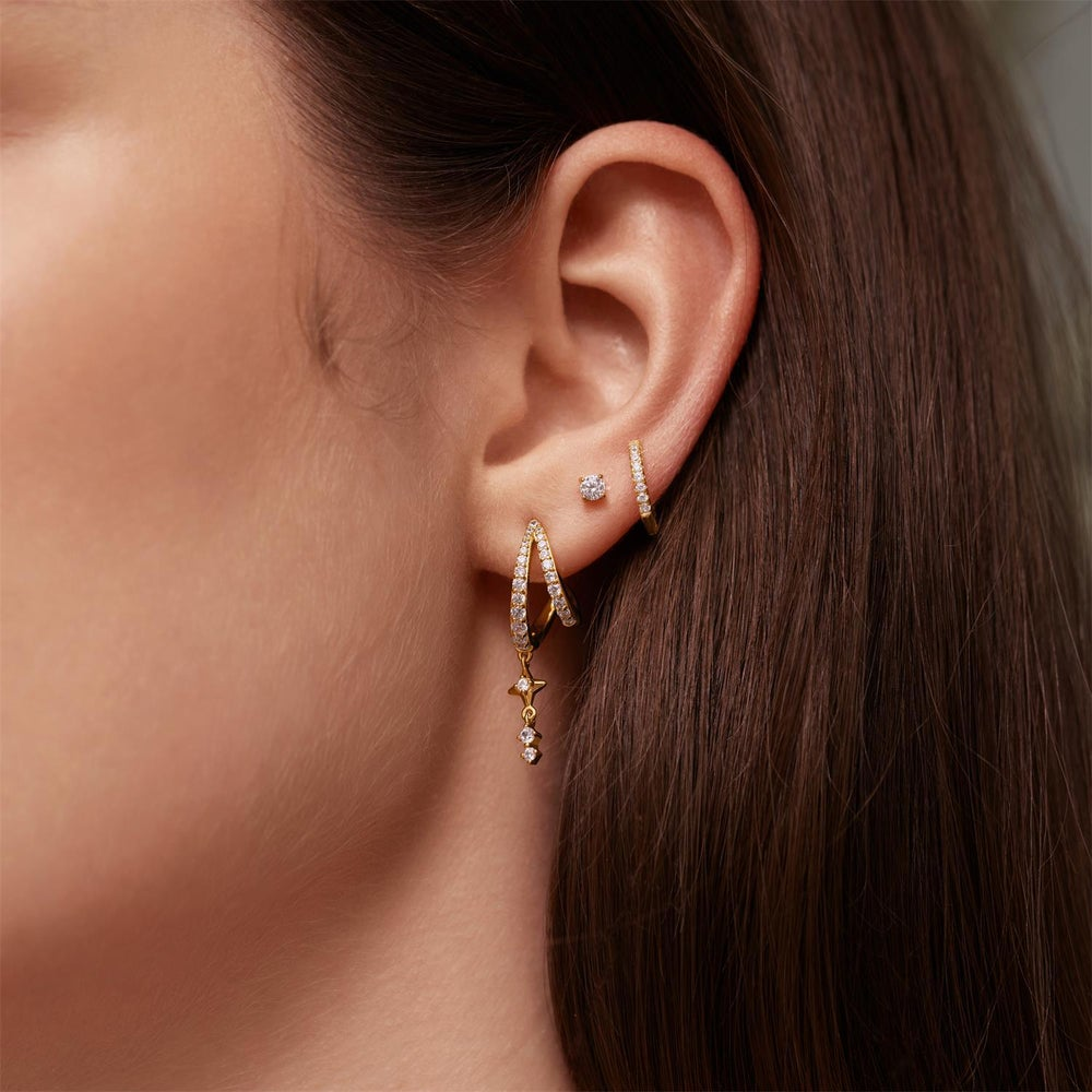 Starlit Drops Gold Star Drop Stud Earrings