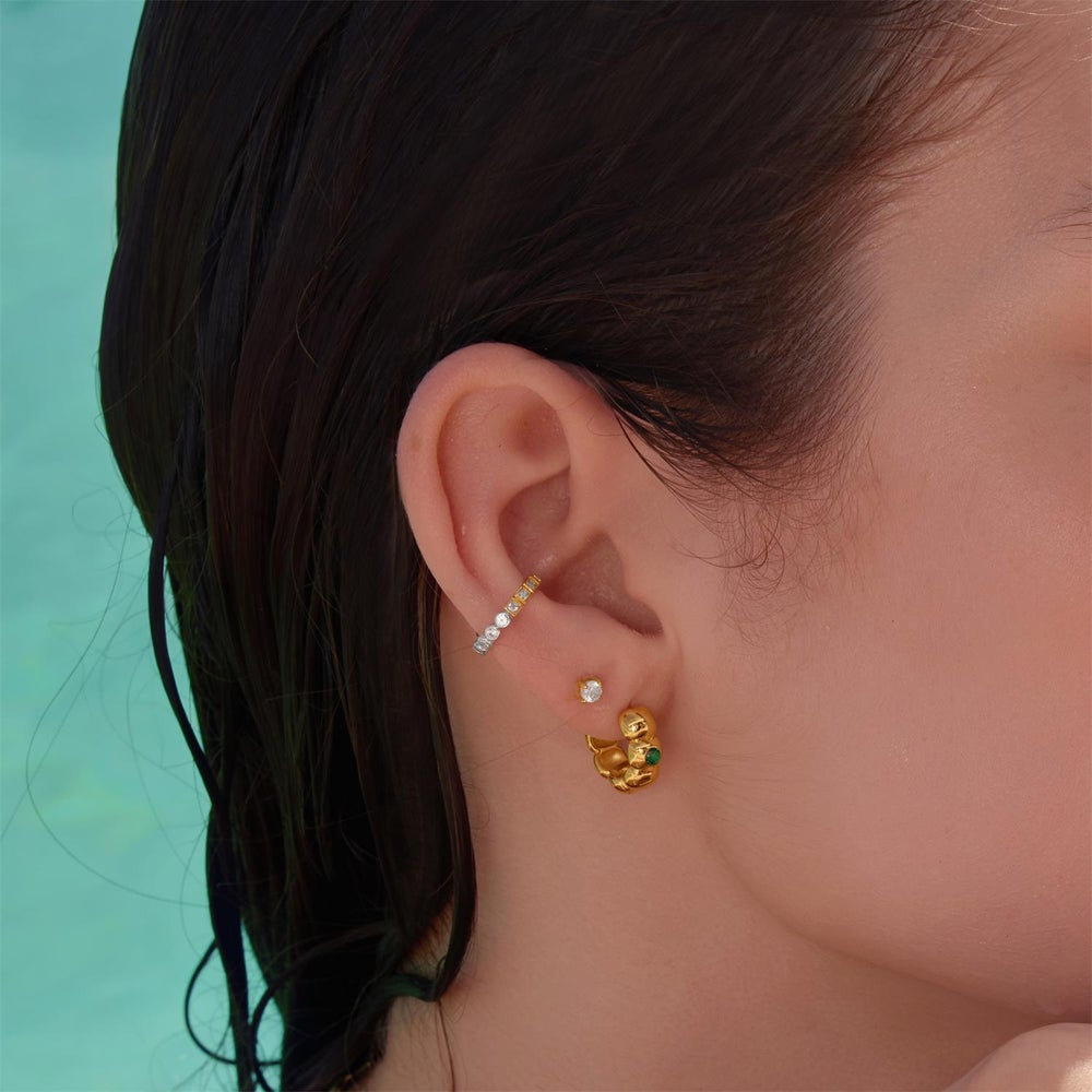 Tide Echo Gold Reversible Puffy Huggie Hoop Earrings