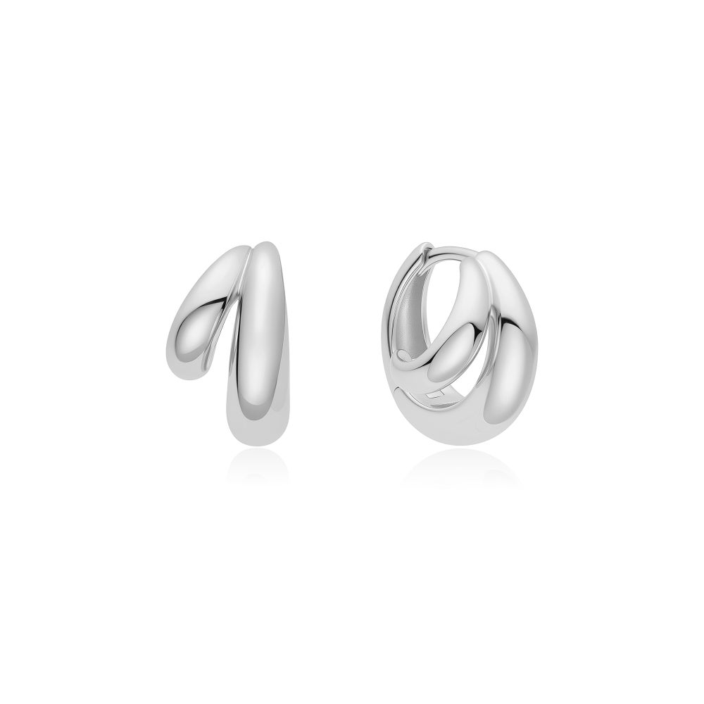 Tide Echo Silver Dome Huggie Hoop Earrings