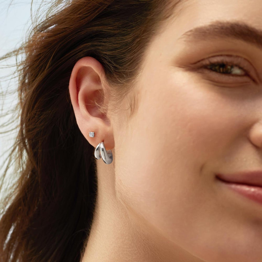 Tide Echo Silver Dome Huggie Hoop Earrings