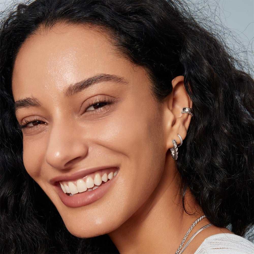 Tide Echo Silver Twisted Huggie Hoop Earrings