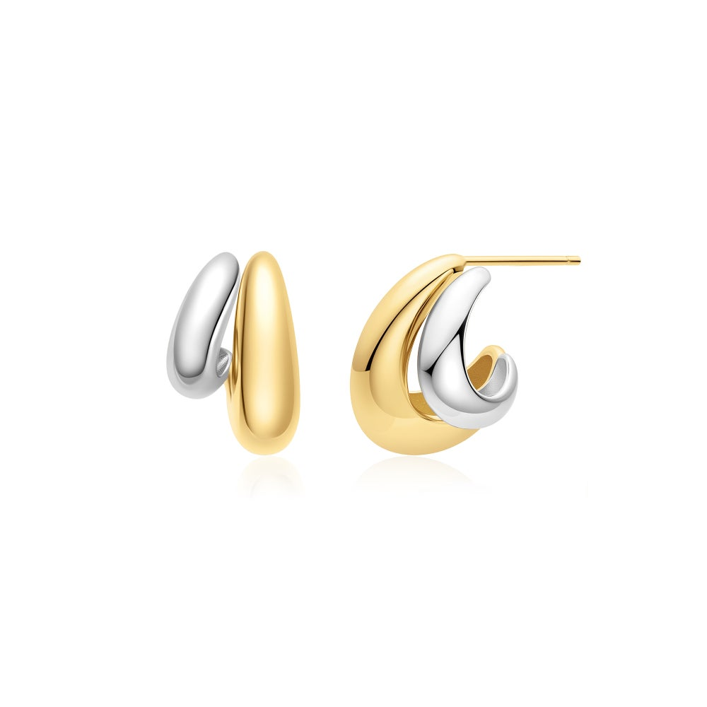 Tide Echo Two-Tone Dome Stud Hoop Earrings