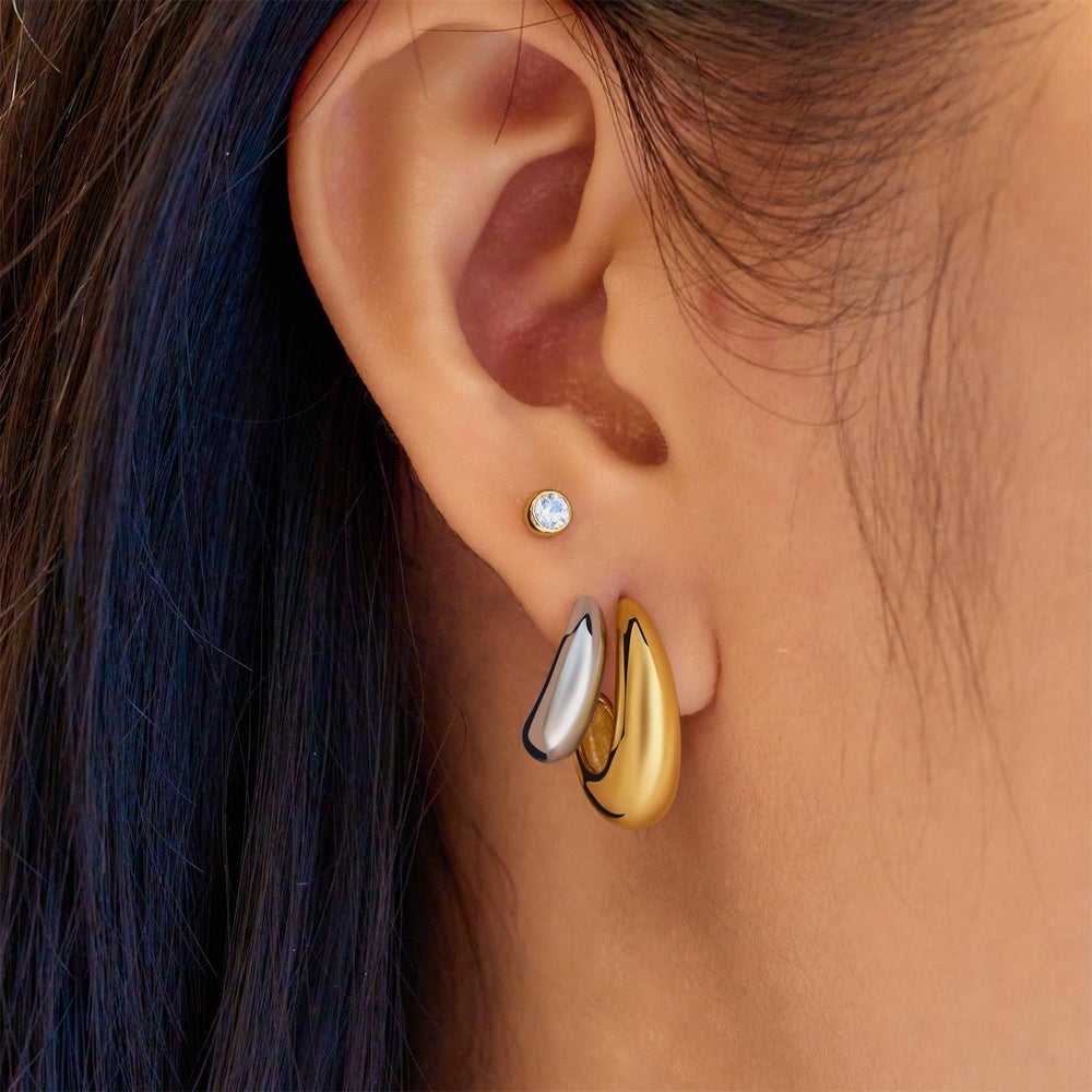 Tide Echo Two-Tone Dome Stud Hoop Earrings