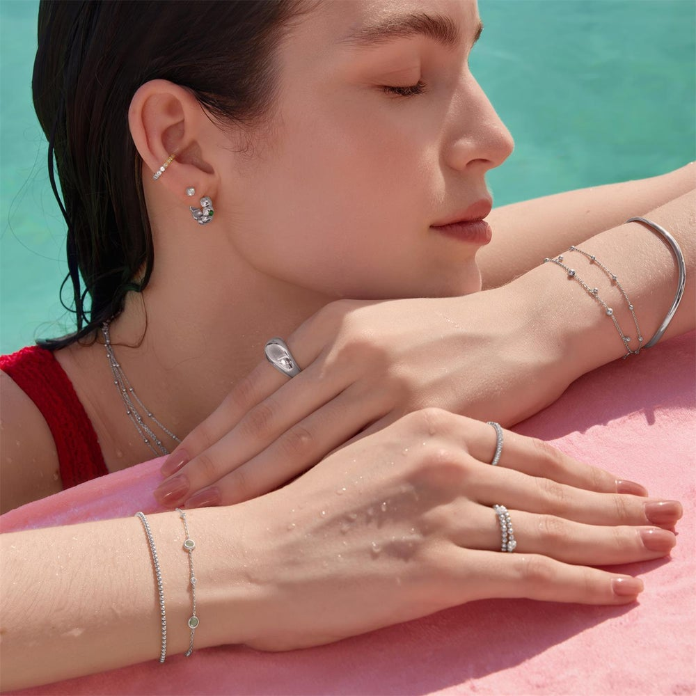 Tide Echo Silver Wave Cuff Bracelet