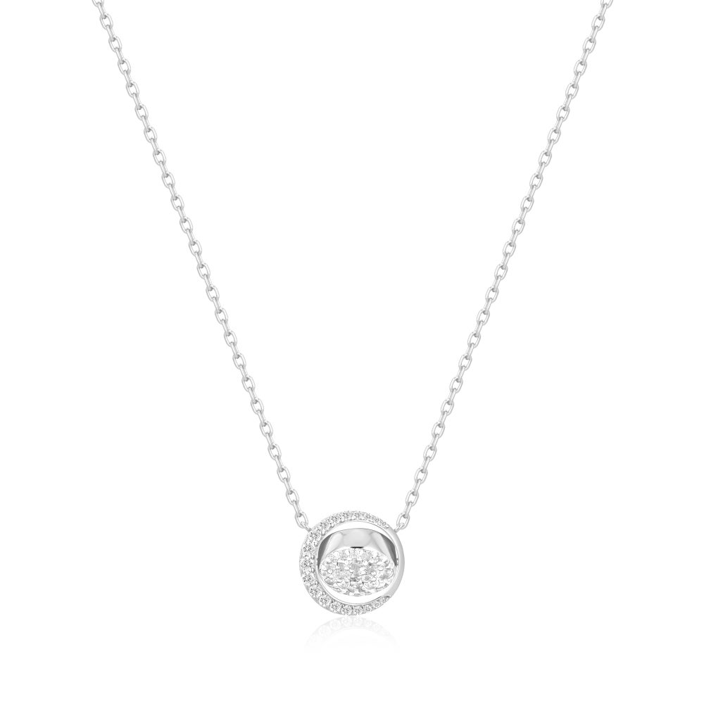 Luna Gaze Silver Reversible Pave Moon Evil-Eye Necklace