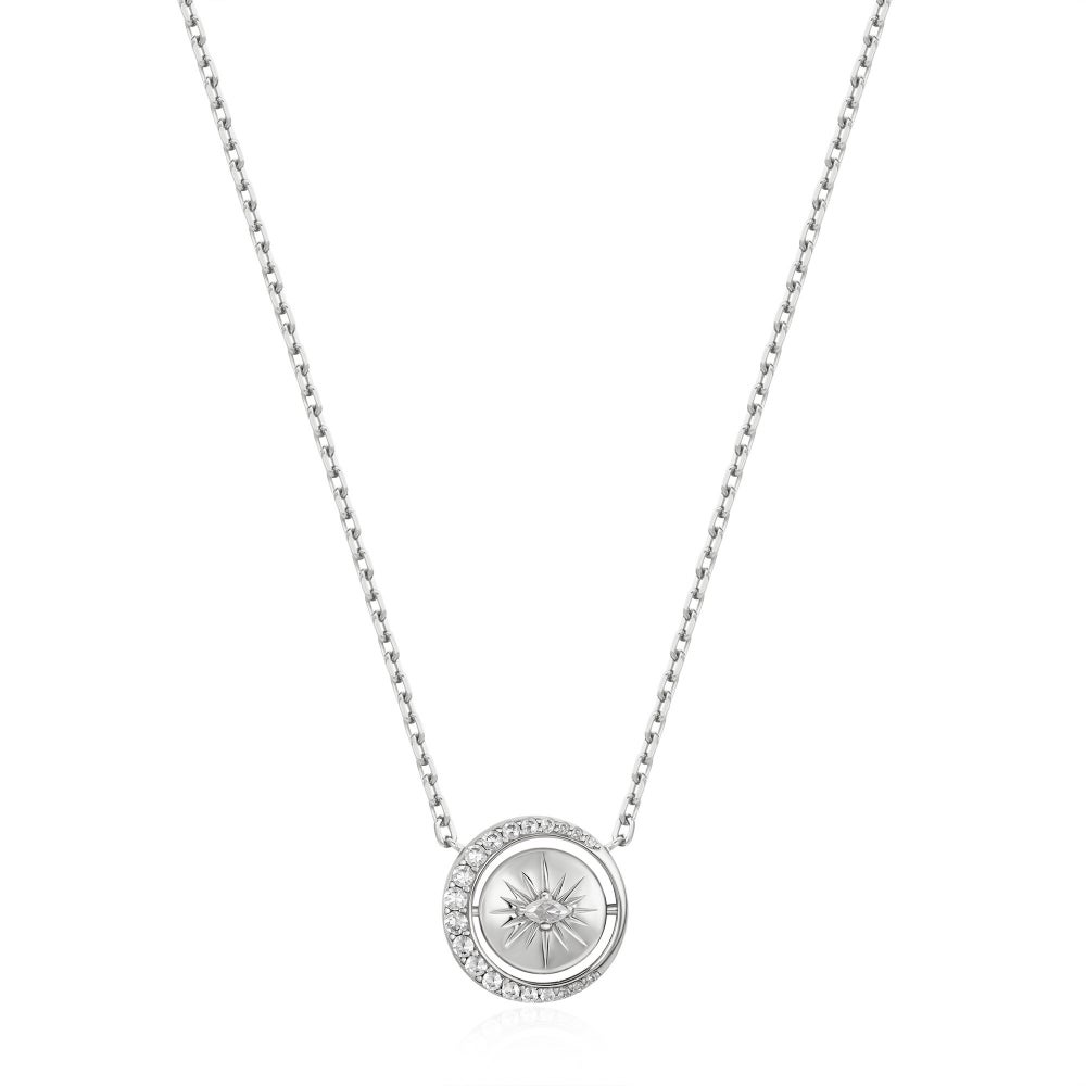 Luna Gaze Silver Reversible Pave Moon Evil-Eye Necklace