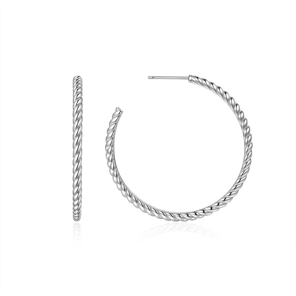 Tide Echo Silver Twisted Oversized Hoop Earrings