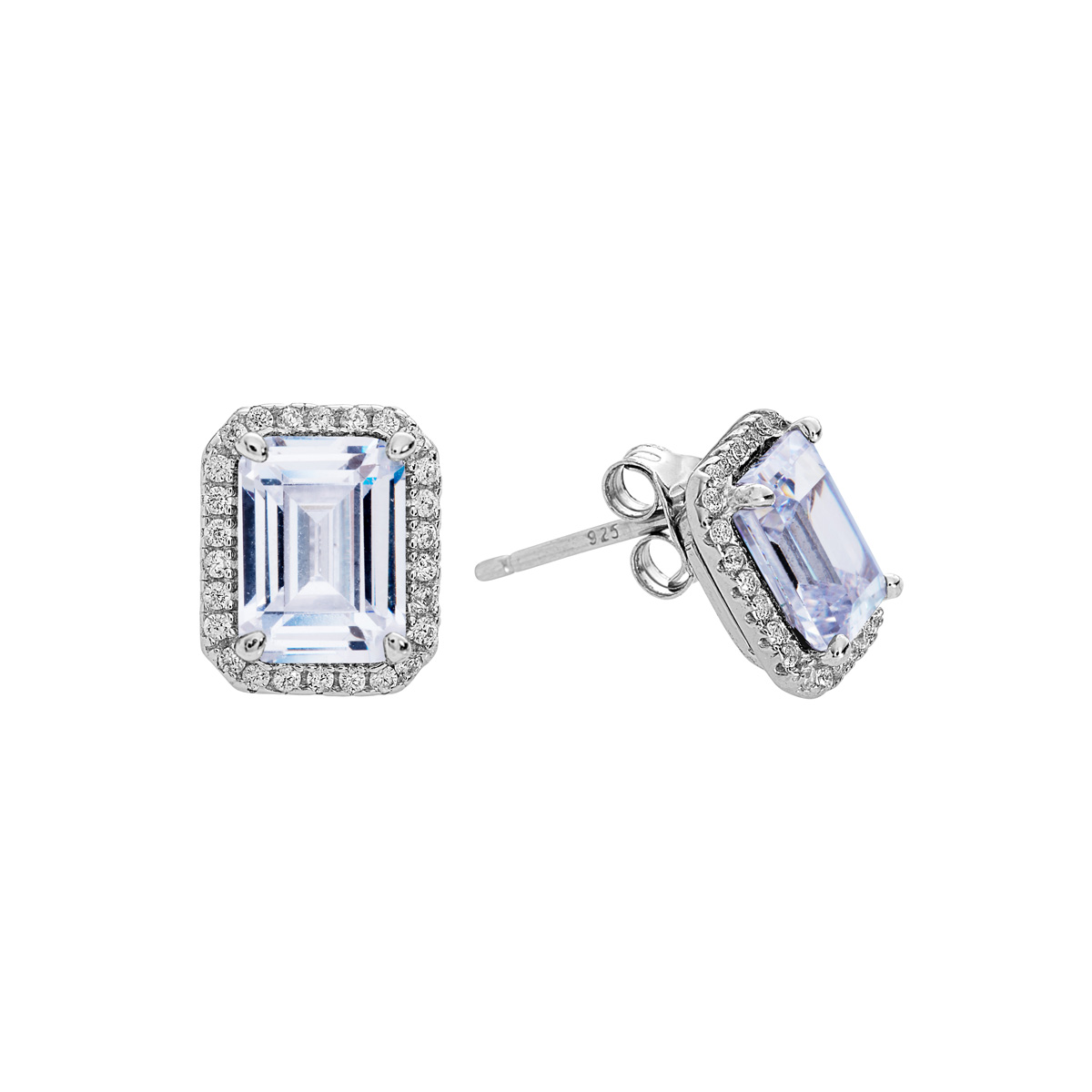 Sterling Silver Clear CZs Halo Design with Large Peridot CZ Center Earrings