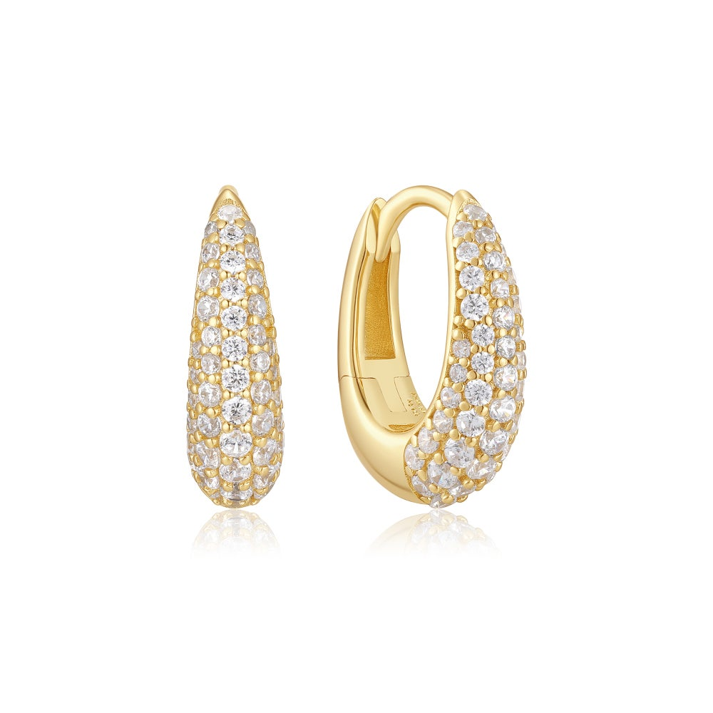 Fluid Light Gold Pavé Dome Huggie Hoop Earrings