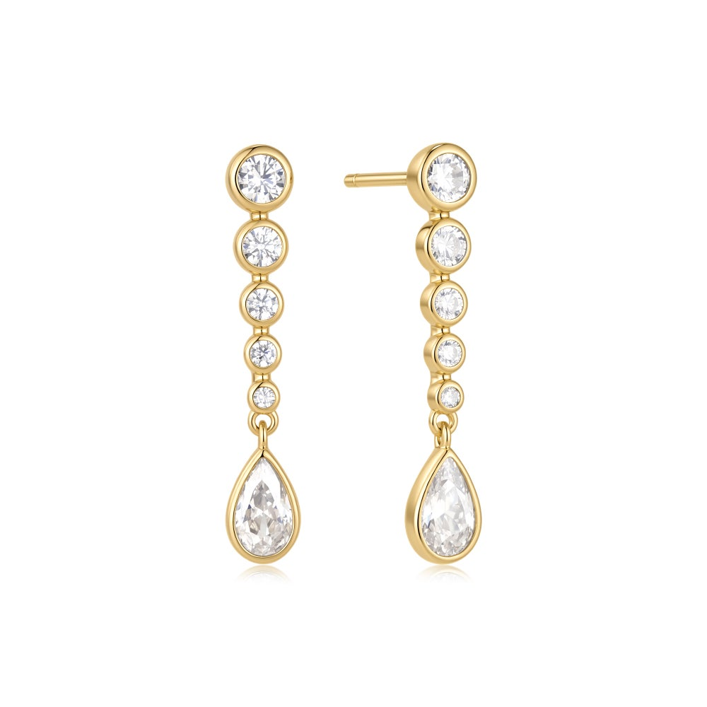 Wanderer Gold Graduated Bezel Round & Teardrop Dangle Stud Earrings
