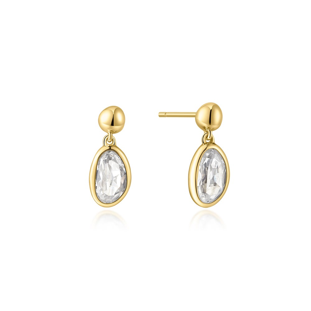Wanderer Gold Bezel Organic Pebble Dangle Stud Earrings