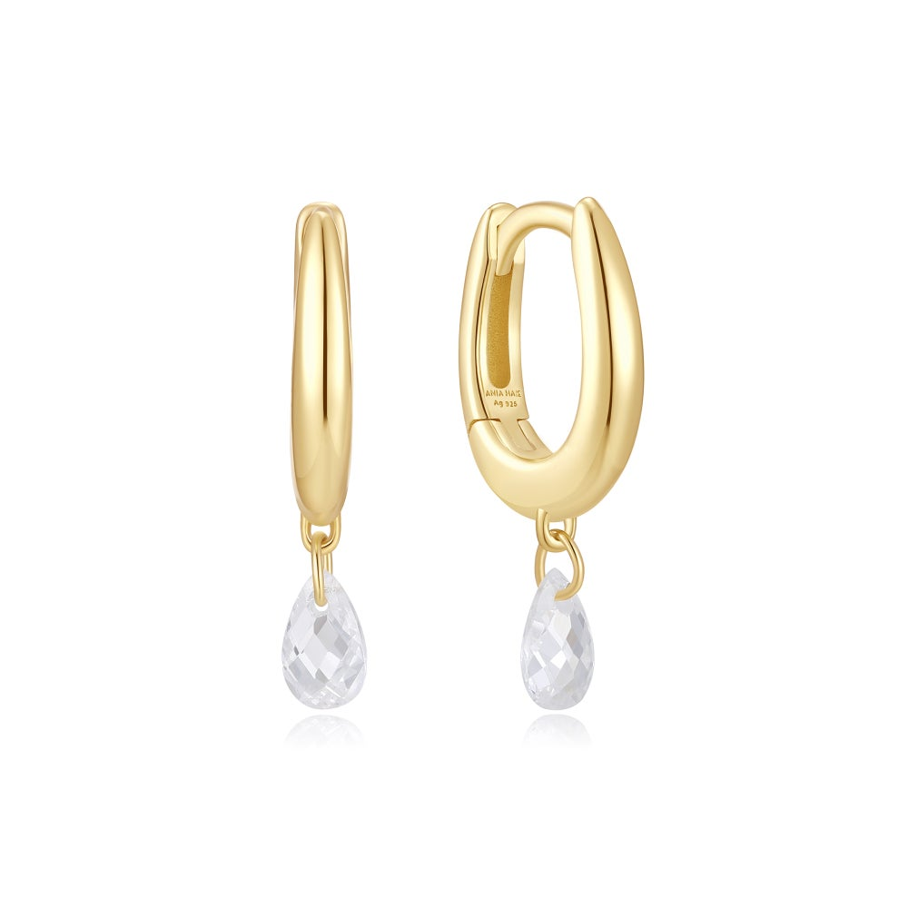 Fluid Light Gold Teardrop Dangle Huggie Hoop Earrings