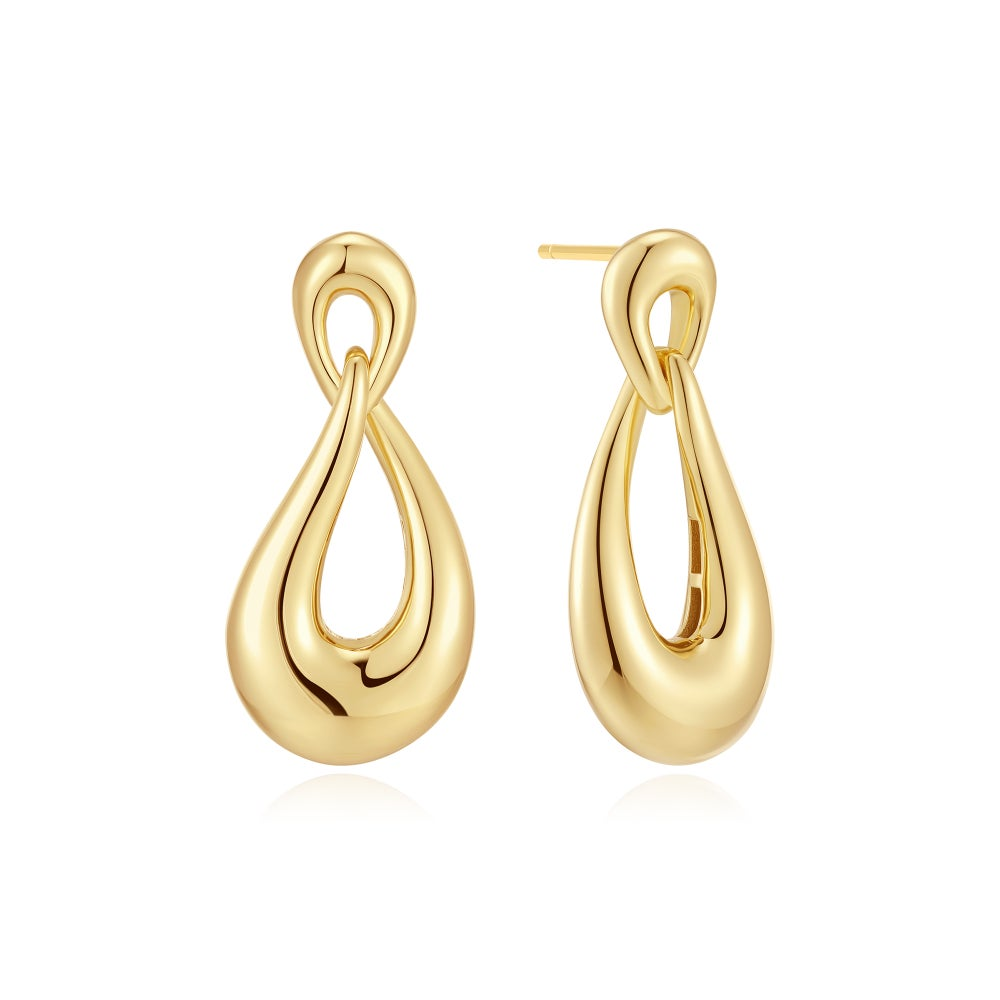 Swan Lake Gold Interlocked Wave Stud Hoop Earrings