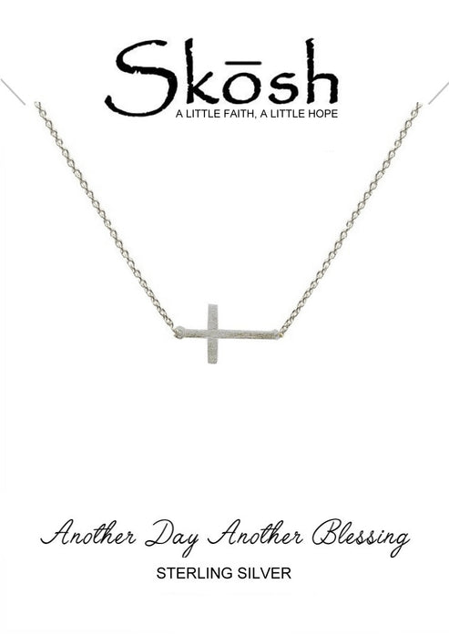 Sterling Silver 16" Brushed Cross Necklace