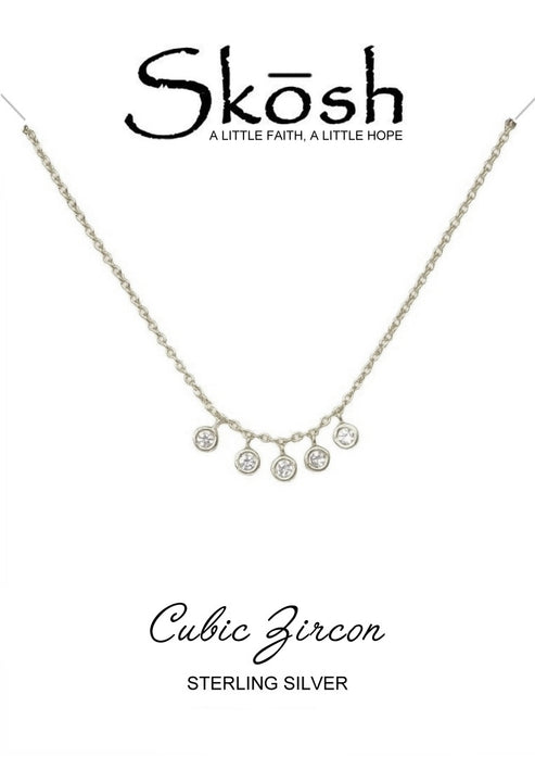Sterling Silver Multi-Dangle Bezel CZ Necklace
