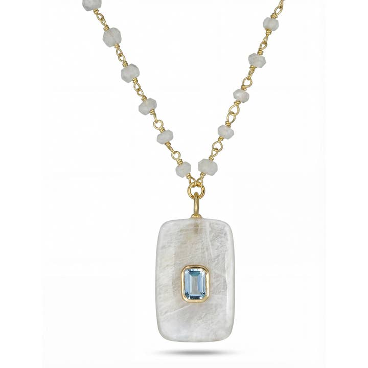 Moonstone and Blue Topaz Bezel Necklace