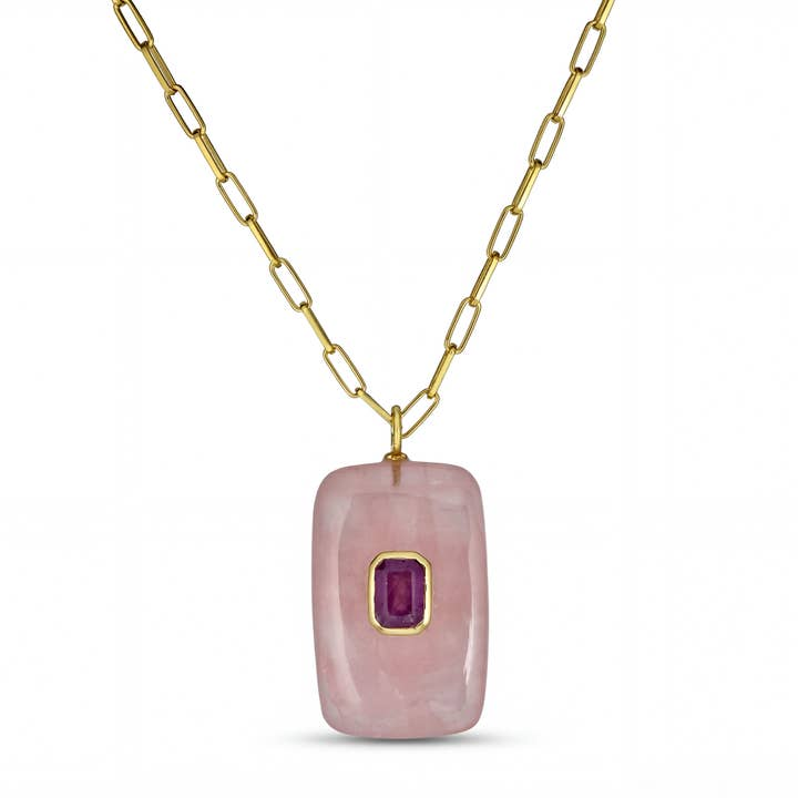 Rose Quartz Bezel Pendant Necklace