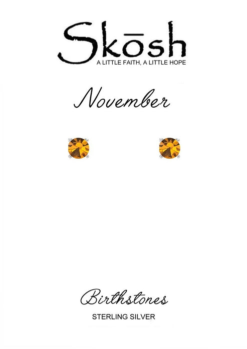 Sterling Silver 4mm Birthstone Stud Earrings- November
