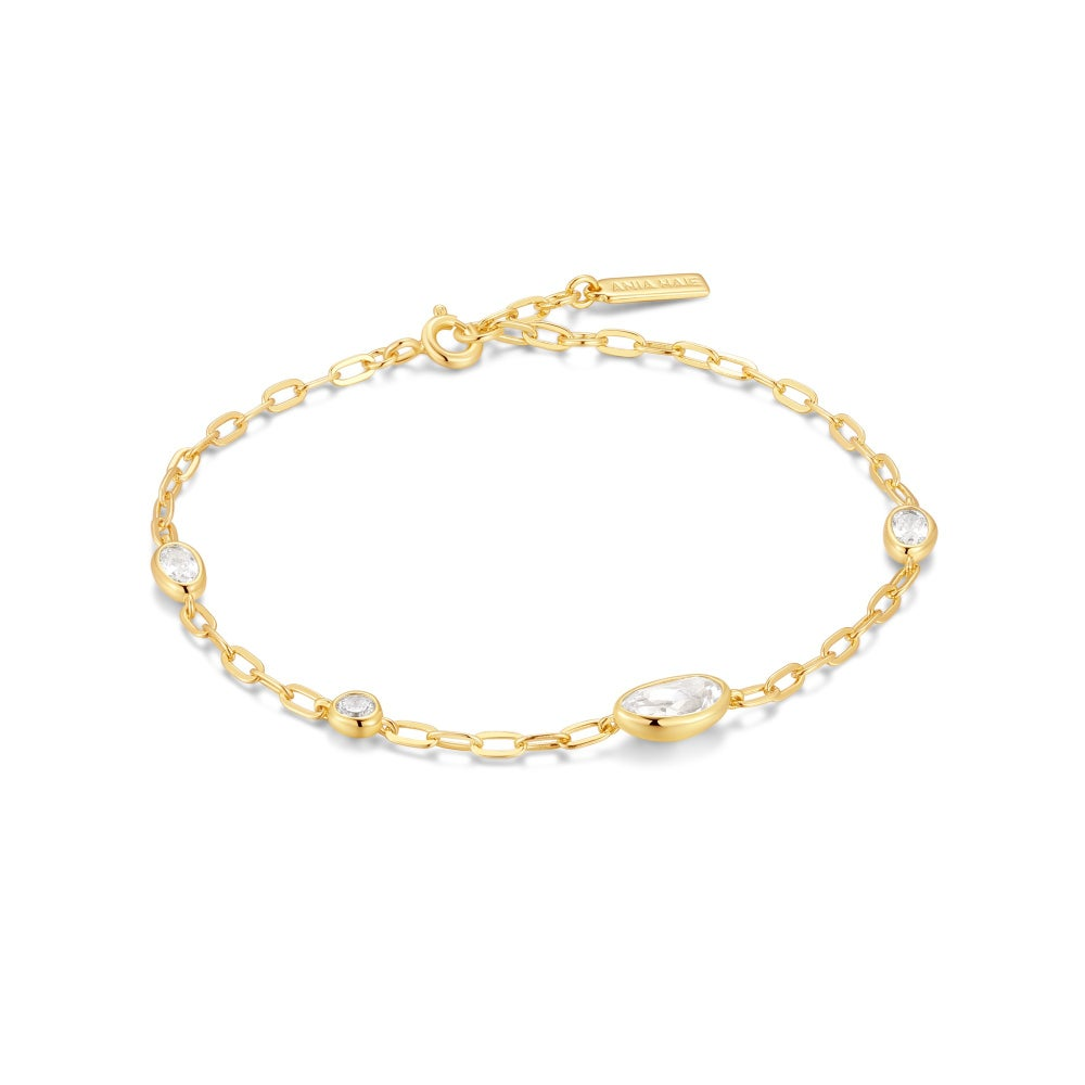 Wanderer Gold Bezel Organic Dome Pebble Station Bracelet