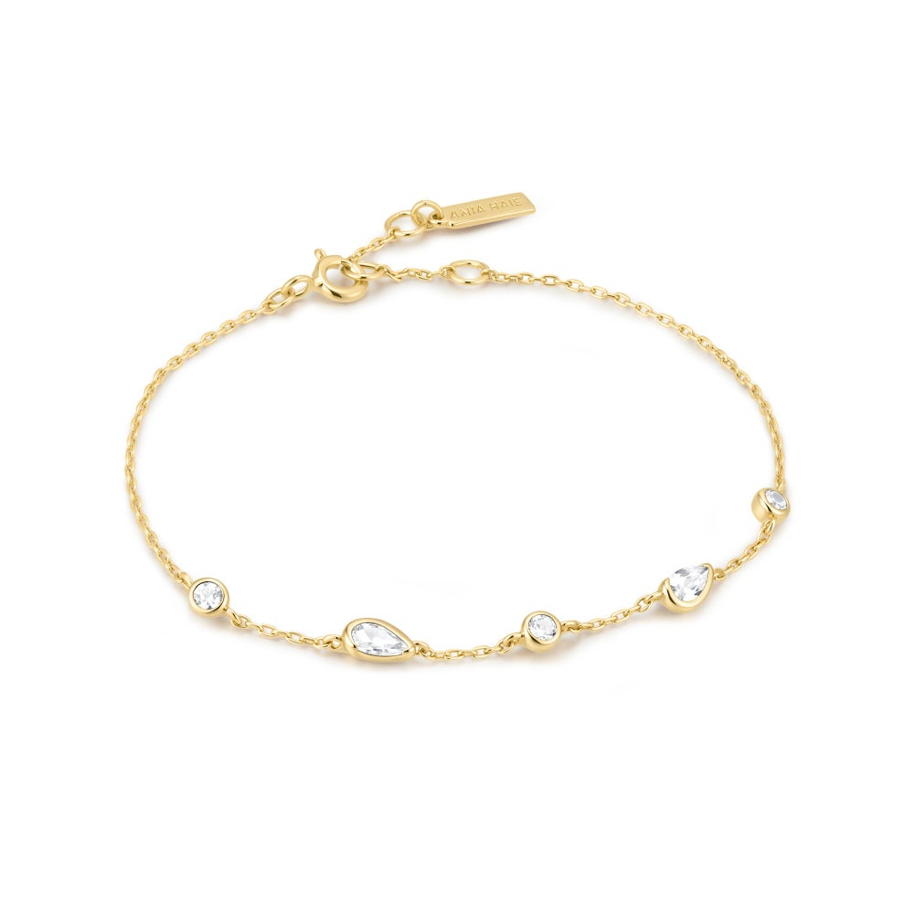 Wanderer Gold Round & Teardrop Bezel Station Bracelet
