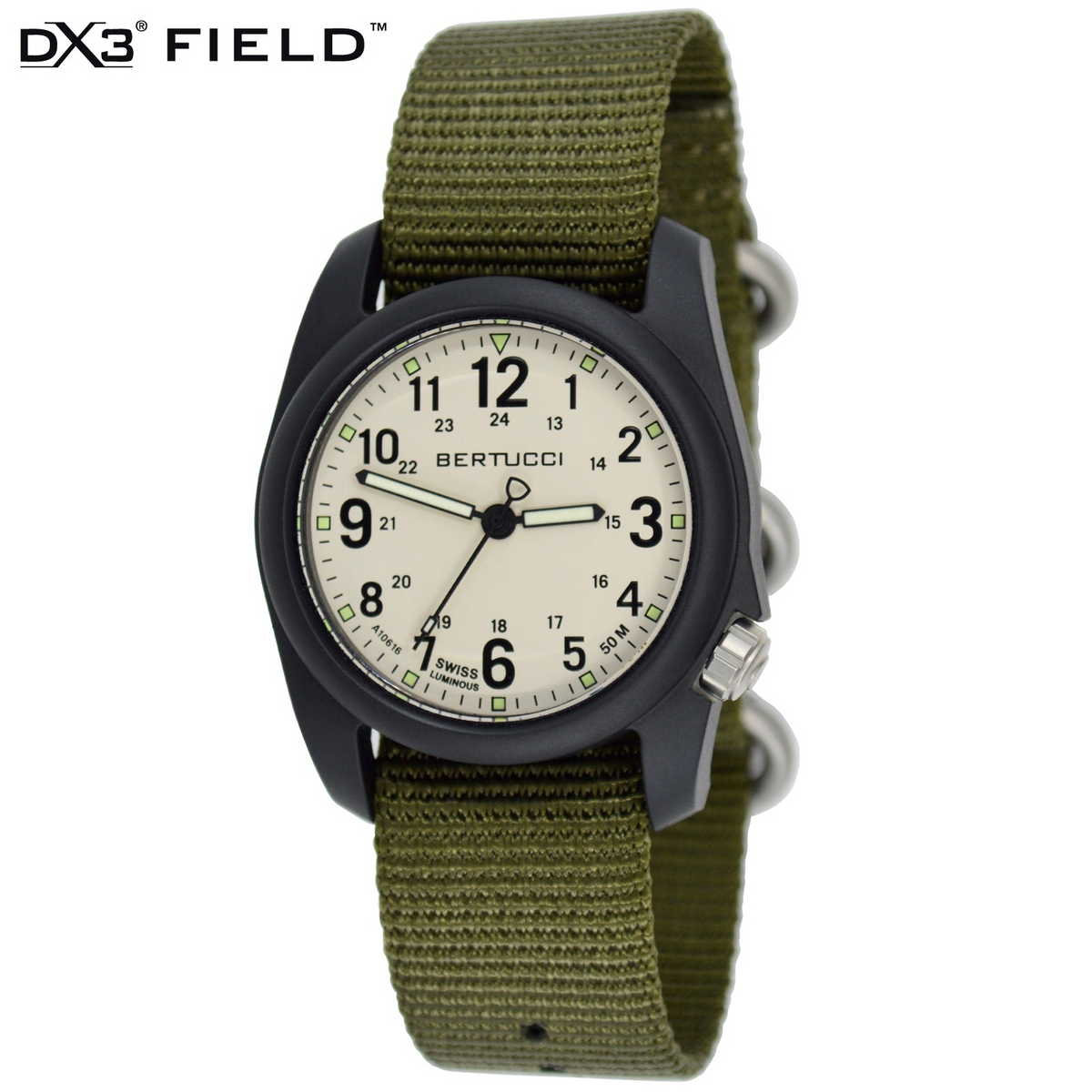 Bertucci DX3 Field - Stone Dial, Defender Olive Nylon Band
